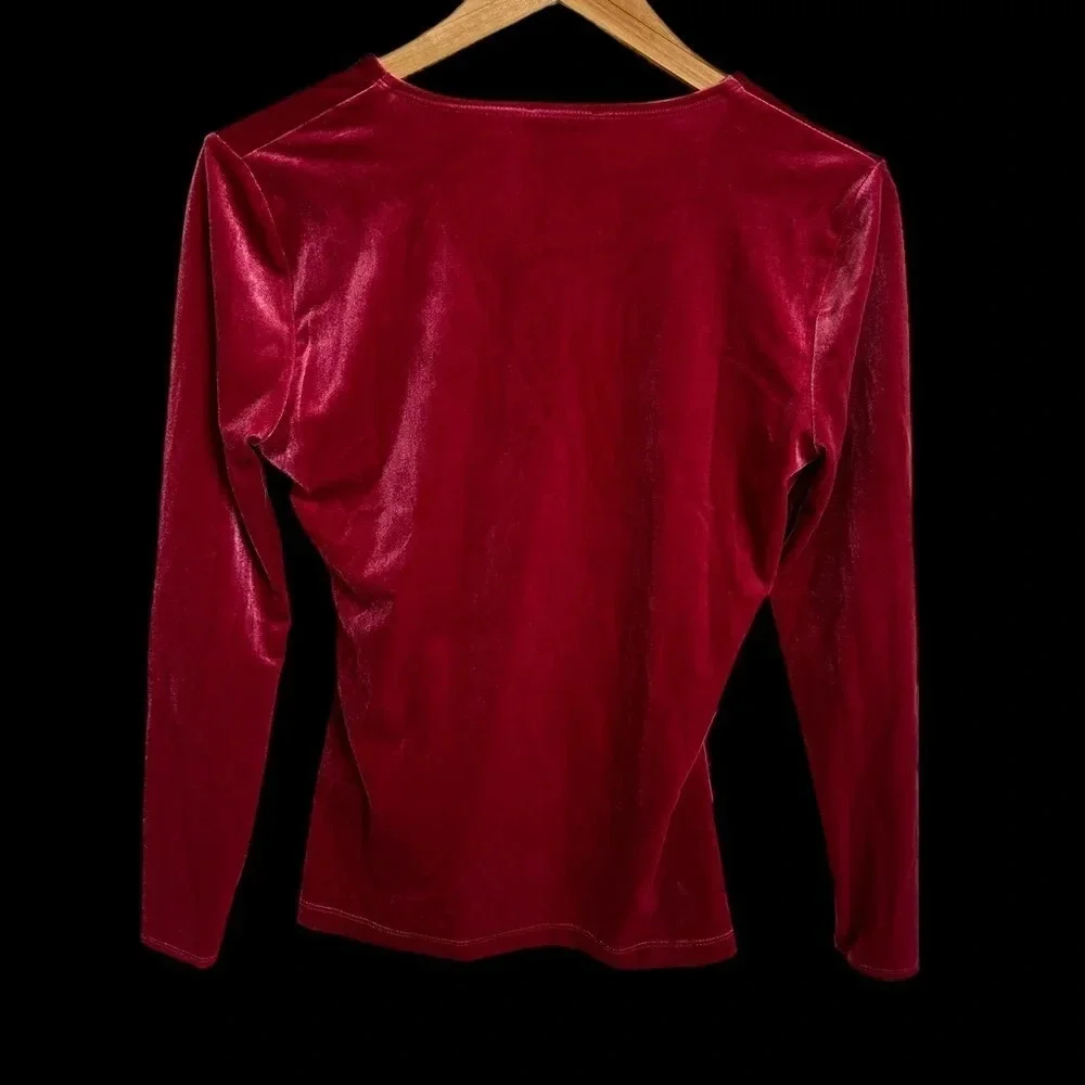 J Crew Mercantile Women’s Small‎ Cranberry Velour Faux Wrap Top Holiday Party